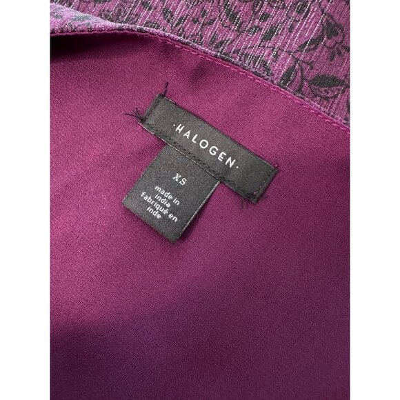 Halogen Metallic Balloon Sleeve Blouse Size XS V Neck Sheer Sleeve NWT Purple - Picture 4 of 14